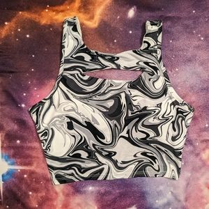 🐼 Black and White Marble Sporty Cut Out SO Athletic Crop Top Size Small